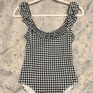 Forever 21 Black and White Ruffled Bodysuit